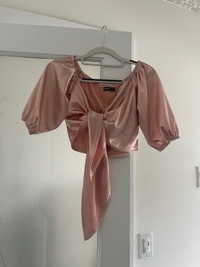 SHEIN Satin Tie-Front Crop Top - Blush
